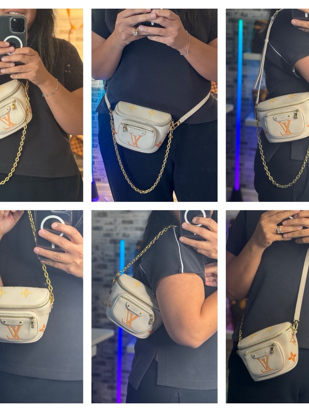 Louis Vuitton Cream and Orange Mini Crossbody Belt Bag with Gold Chain
